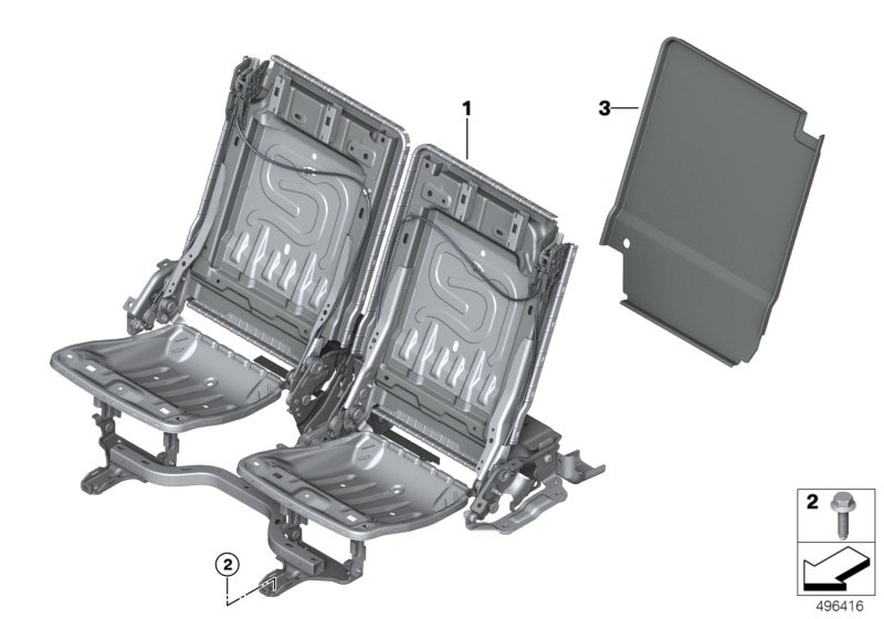 Seat, rear, seat frame, 3rd row