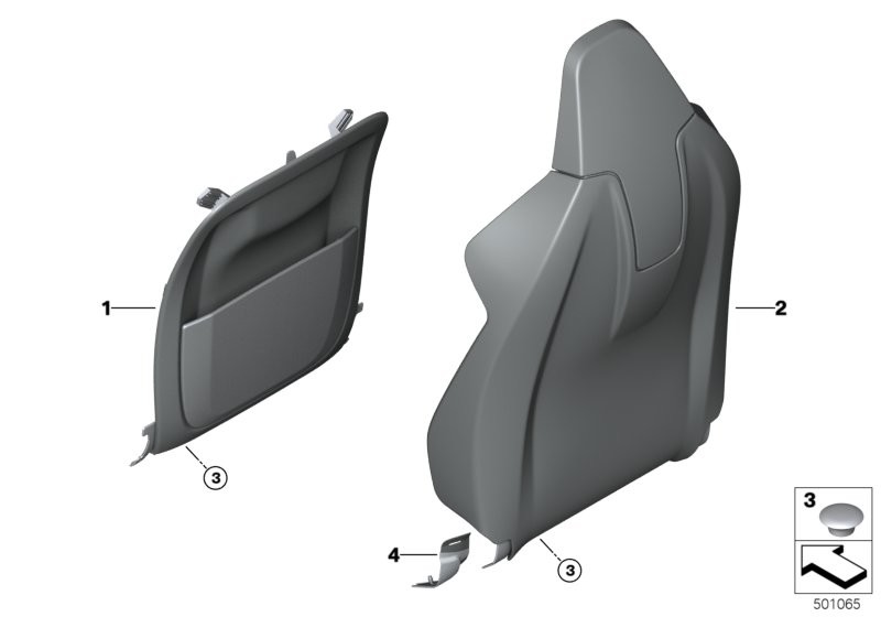 Front seat backrest trims rear panel