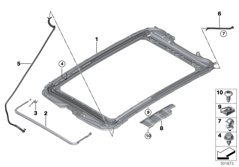 Panorama glass roof, mounting parts