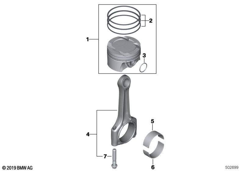 Crankshaft drive-connecting rod/piston