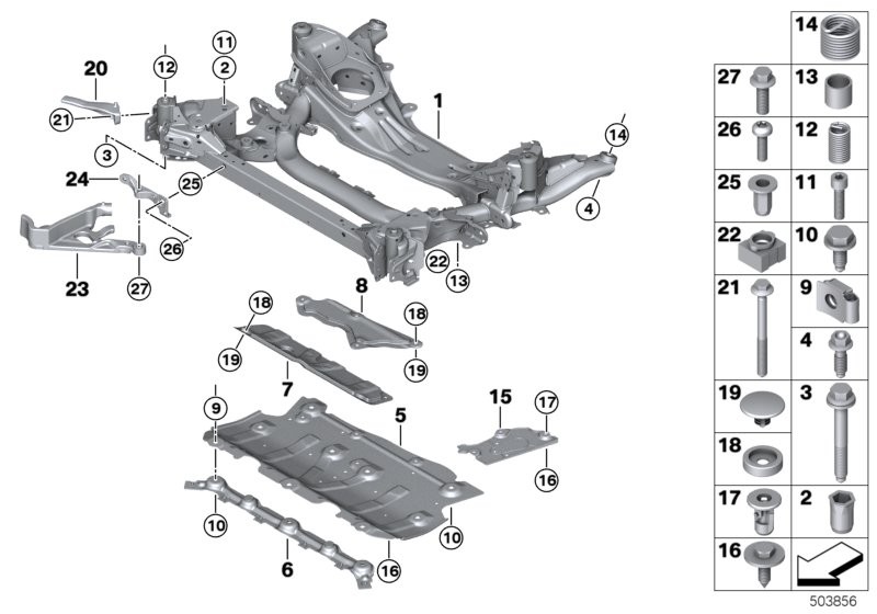 Front axle support, 4-wheel