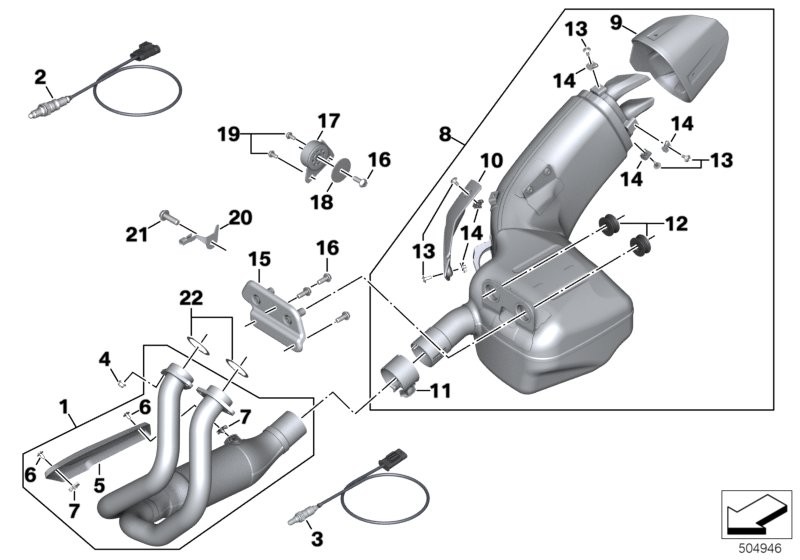 Exhaust manifold with rear silencer